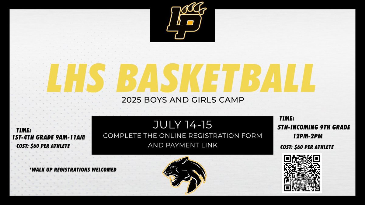 Camp is on the way! Calling all hoopers 🔊 Liberty Basketball will be holding Camp on July 14th and 15th. Register using the QR Code below! #LetsGetIt #BeAPanther