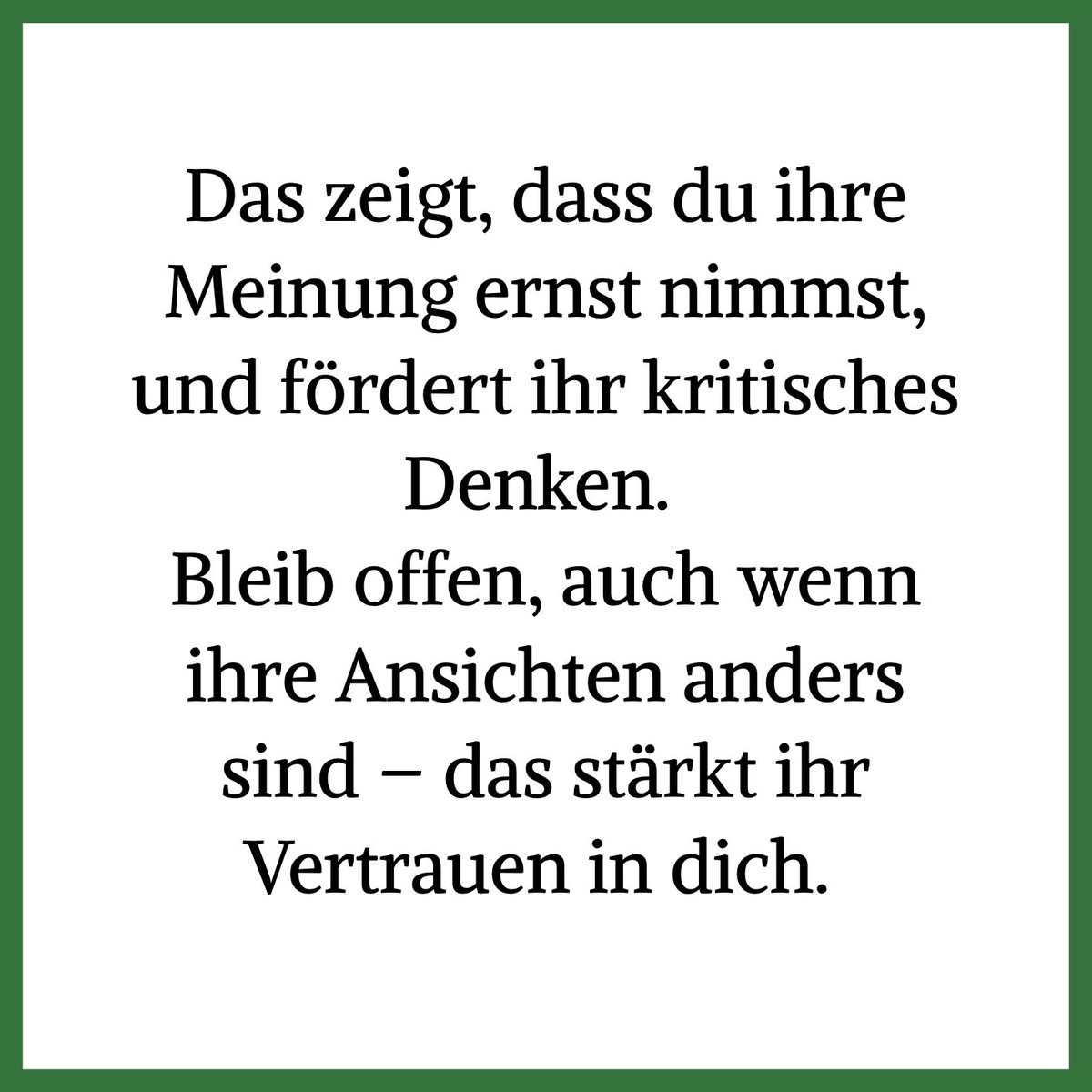 Michael2be79's tweet photo. Große Fragen stellen! 

Teens lieben es, über große Themen wie Klimawandel oder Gerechtigkeit zu reden. 🌍 

Das liegt daran, dass ihr Gehirn in der Pubertät abstraktes Denken entwickelt – sie können komplexe Ideen verstehen und hinterfragen. 

Nutze das für tiefere Gespräche! Frag z. B.: ‚Wie stellst du dir die Welt in 10 Jahren vor?‘ oder ‚Was bedeutet Gleichberechtigung für dich?‘. 

Das zeigt, dass du ihre Meinung ernst nimmst, und fördert ihr kritisches Denken. 

Bleib offen, auch wenn ihre Ansichten anders sind – das stärkt ihr Vertrauen in dich. 

#Entwicklungspsychologie #Elterncoaching #Teenager #Systemisch #JUgendliche #Eltern #Familien #Familienleben