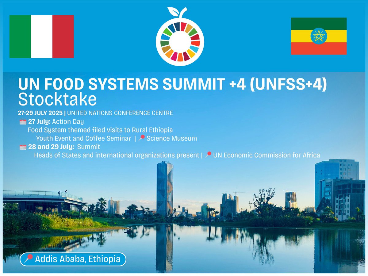 abebe_getu1677's tweet photo. #SUMMITALERT: Addis Ababa is due to host 𝟮𝗻𝗱 𝗨𝗡 𝗙𝗼𝗼𝗱 𝗦𝘆𝘀𝘁𝗲𝗺𝘀 𝗦𝘂𝗺𝗺𝗶𝘁 𝗦𝘁𝗼𝗰𝗸𝘁𝗮𝗸𝗲 (𝗨𝗡𝗙𝗦𝗦+𝟰) from 27 to 29 July 2025. The Gov't of Ethiopia, in partnership with the Gov't of Italy and the United Nations, is pleased to host the  #UNFSS #OnMyPlate https://t.co/5zWkX4onOx