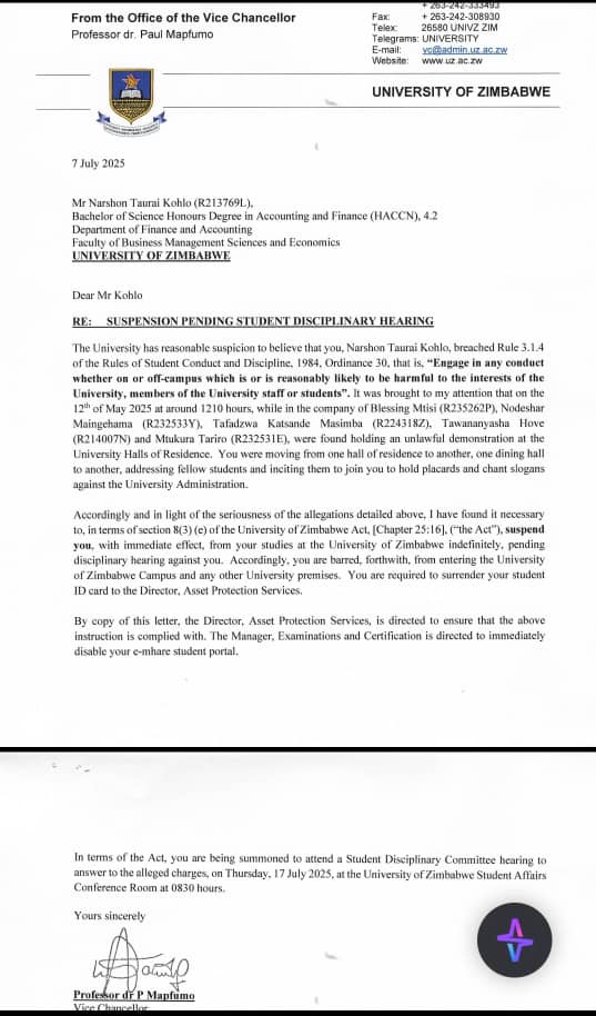 The unconstitutional expulsion of 6 Uz students is a threat to student activism.The move by the University of Zimbabwe administration undermines the voice of the students in their quest for academic freedom.

#AcademicFreedomNow 
#Education matters.