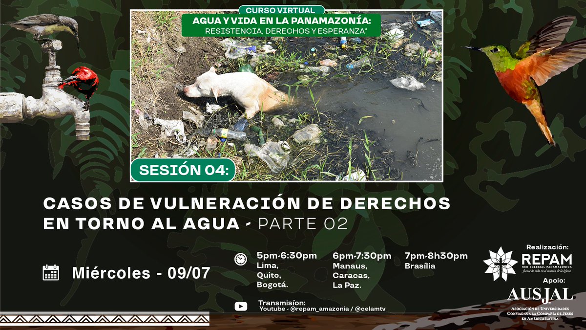 🚨✨ ES HOY!

Faltan pocas horas para el comienzo del curso virtual “Agua y Vida en la Panamazonía: Resistencia, Derechos y Esperanza” 🌊🌿

📍Transmisión en vivo:
▶️ YouTube REPAM (abierto al público)

youtube.com/watch?v=w6koNj…

💧 ¡No te lo pierdas!