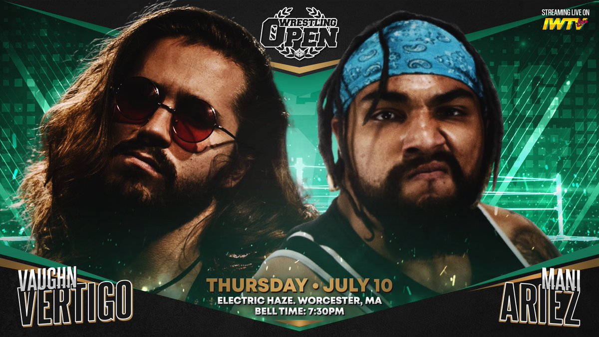BREAKING: Vaughn Vertigo returns to Open after nearly two years to take on Mani Ariez!

Don’t miss this First Time Ever matchup!

Thursday.

#WrestlingOpen