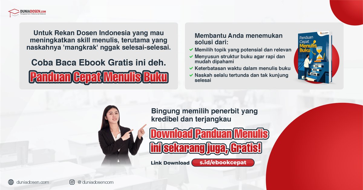 Duniadosen_com's tweet photo. Download Panduan Menulis ini sekarang juga, GRATIS!
🔗: https://t.co/fmra9zCX6i
#MenulisBuku #Publikasi #TipsMenulis #Akademisi
#Produktif #DuniaDosen #menulis #buku #ebook #gratis #pagiii https://t.co/EzbbEenHmy