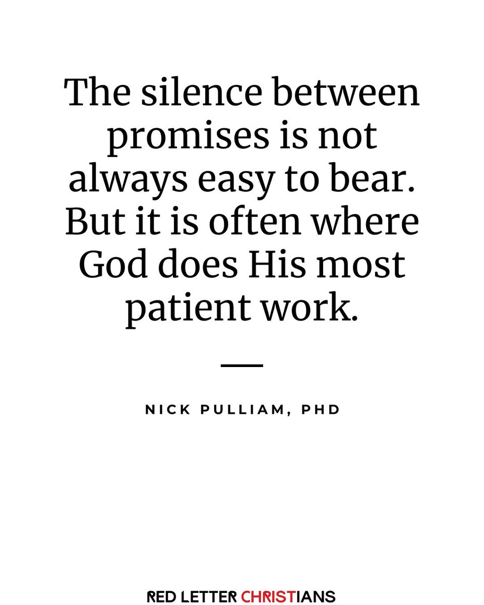 RedLetterXians's tweet image. The church today often prizes clarity. We want the sermon points, the formulas, the guarantees. But biblical faith is not certainty. It’s trust in motion.

&quot;The Silence Between Promises,&quot; by Nick Pulliam, PhD is on our blog now: redletterchristians.org/2025/07/08/the…