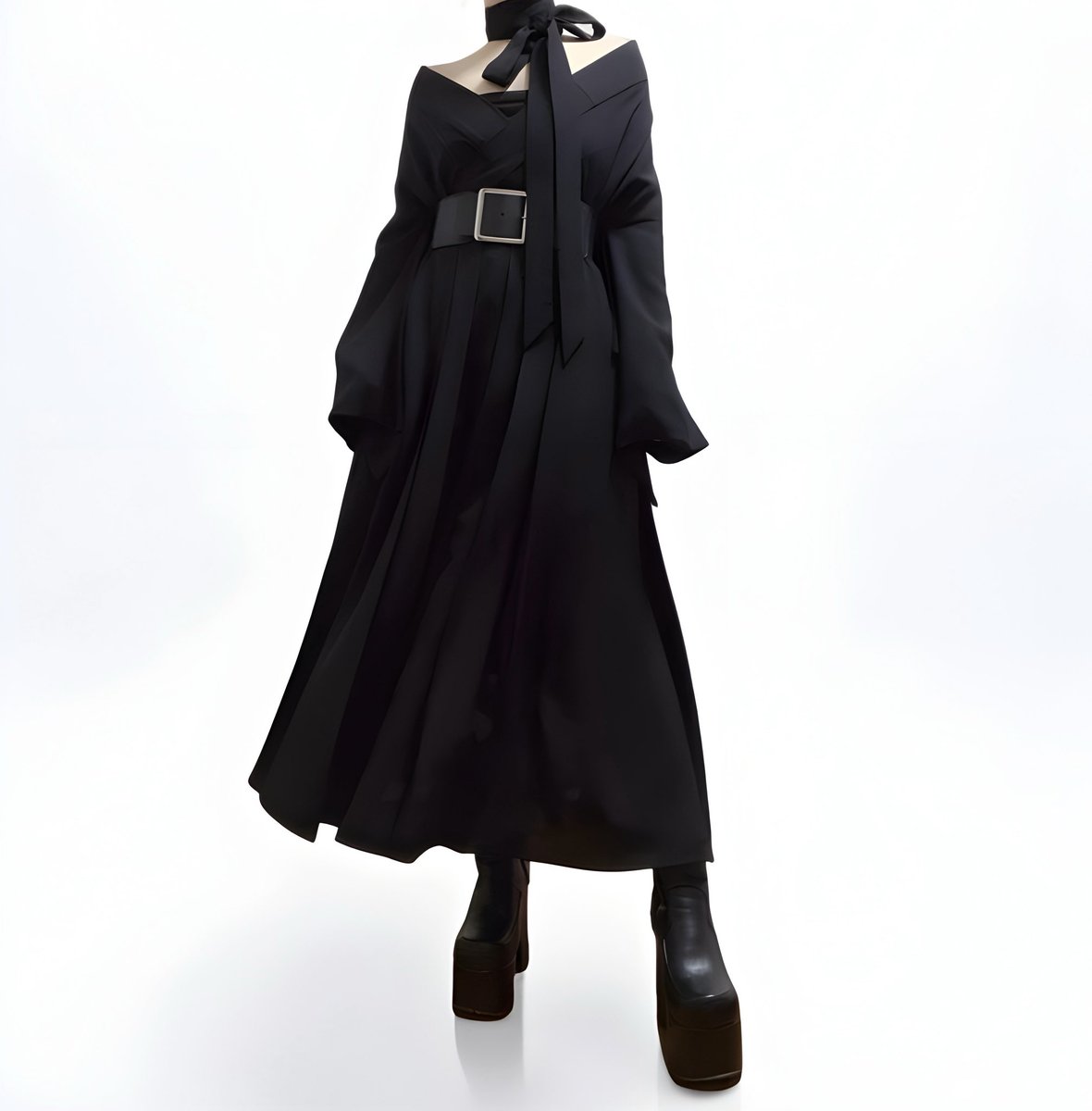 付属の袴紐をチョーカーにするのも好き。
ベルトでウエストマークして細見え効果。
涼しい肌見せの和洋折衷コーデも楽しい！