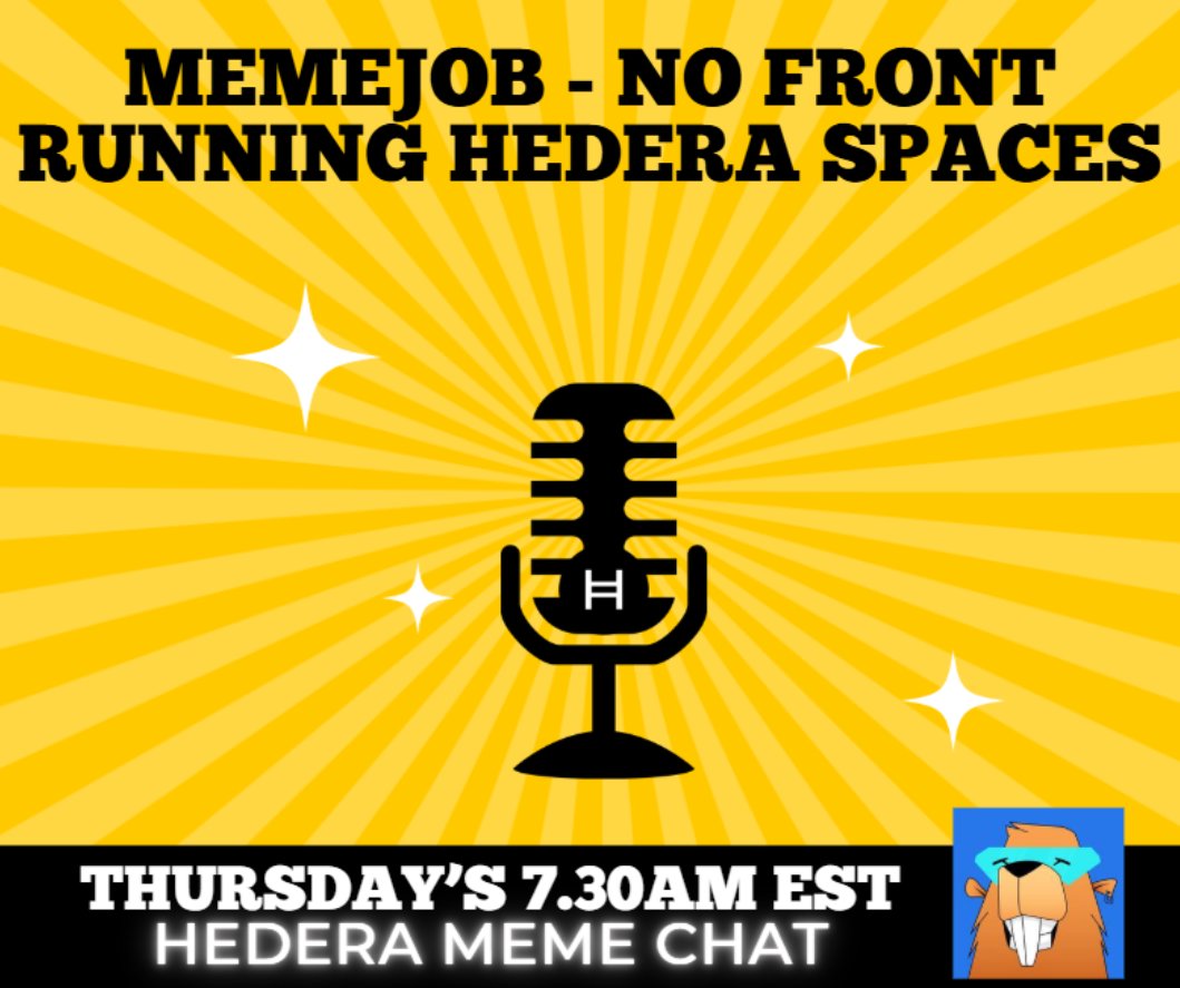 Please join us this week for <a href="/MemeJobFun/">memejob</a> spaces!
Hedera is about to go next level and the rising tide will raise the waters for all the hard workers!
We'll touch on this and more and maybe drop some alpha!
Please like and share!
Tag 3 $HBAR homies for a chance to win something