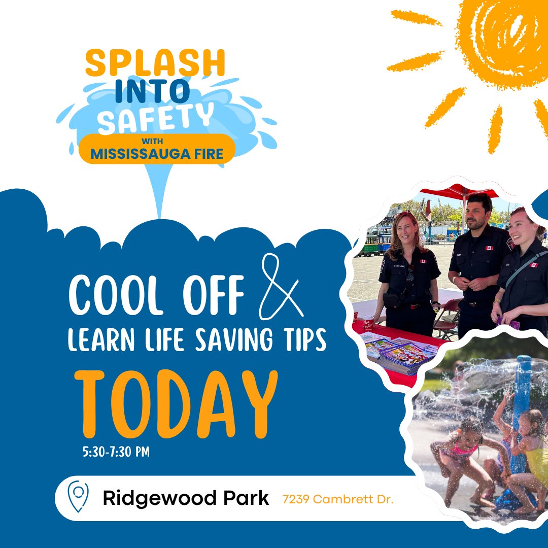🚒☀️ Splash into Safety with Mississauga Fire!

Join us today at the Ridgewood Park splash pad for bubbles, snacks, giveaways, and fun! Meet our firefighters, explore a fire truck, &amp; learn fire safety tips.

Don’t miss this free community event — it's going to be a blast! 💦🔥