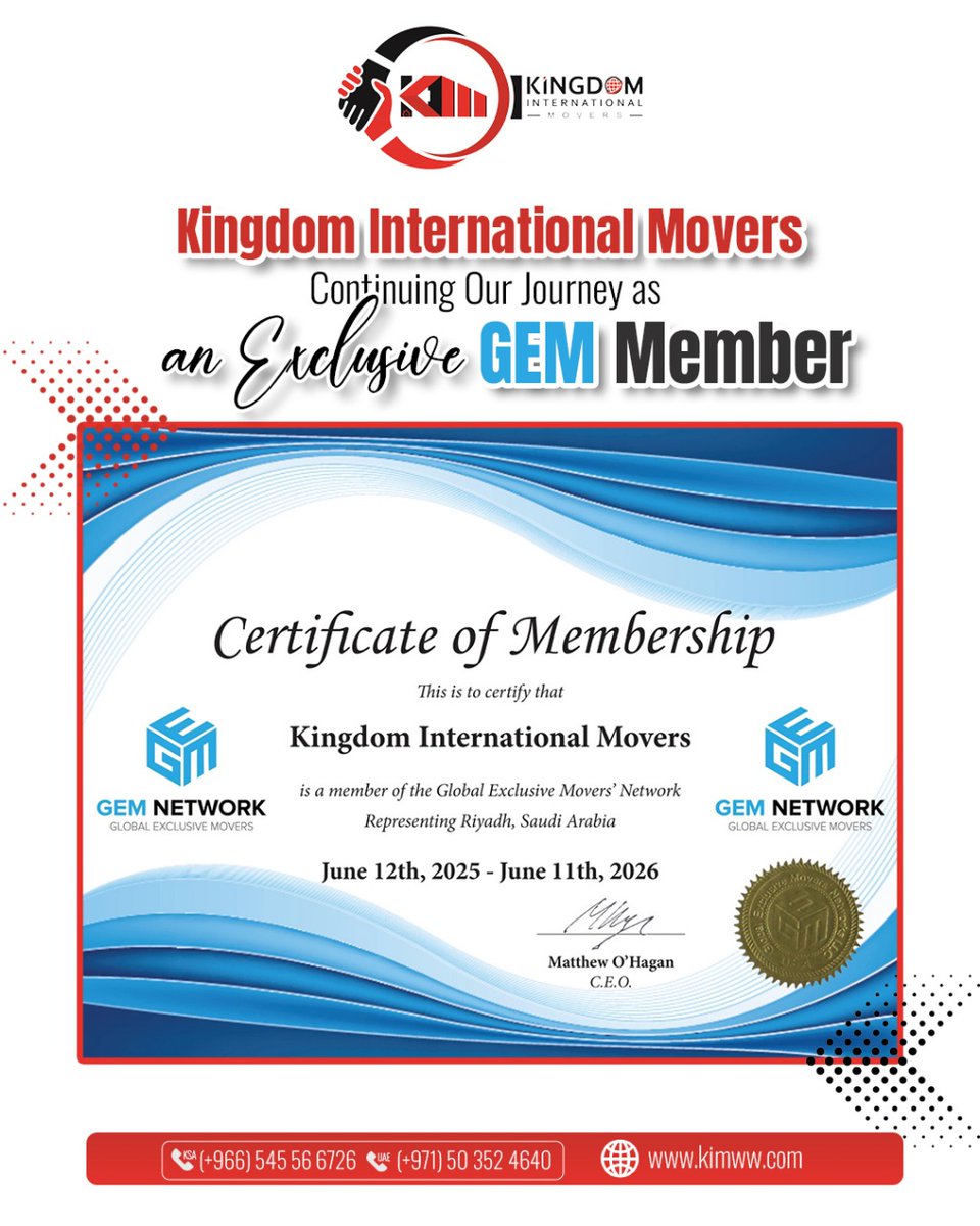 kimww_movers's tweet image. Continuing Our Journey with Excellence!

Kingdom International Movers is proud to continue as an exclusive GEM (Global Exclusive Movers) member. 

🌍 Trusted Worldwide | 🚛 Expertly Delivered | 🤝 Personally Handled

#KingdomMovers #GEMMember #InternationalRelocation