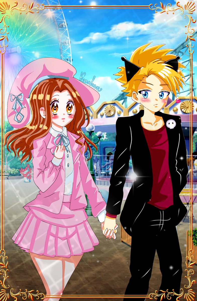saradimaro1's tweet image. Taking inspiration from the official images of their collaboration with Sanrio, Mimi and Yamato meet by chance at an amusement park after Mimi gets lost. Yamato offers to help her, and something begins to blossom between them! #mydrawisibispaint #kisachansart #mimato #digimon