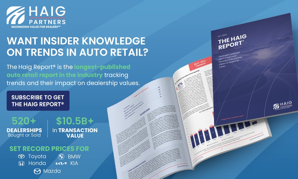 Since 2014, the Haig Report® has been the trusted source for dealership M&amp;A trends, valuations, and market outlooks.

Join dealers who rely on these insights to make informed decisions. Subscribe now: hubs.la/Q03v7W330

#AutoDealers #MarketTrends #DealershipOwners
