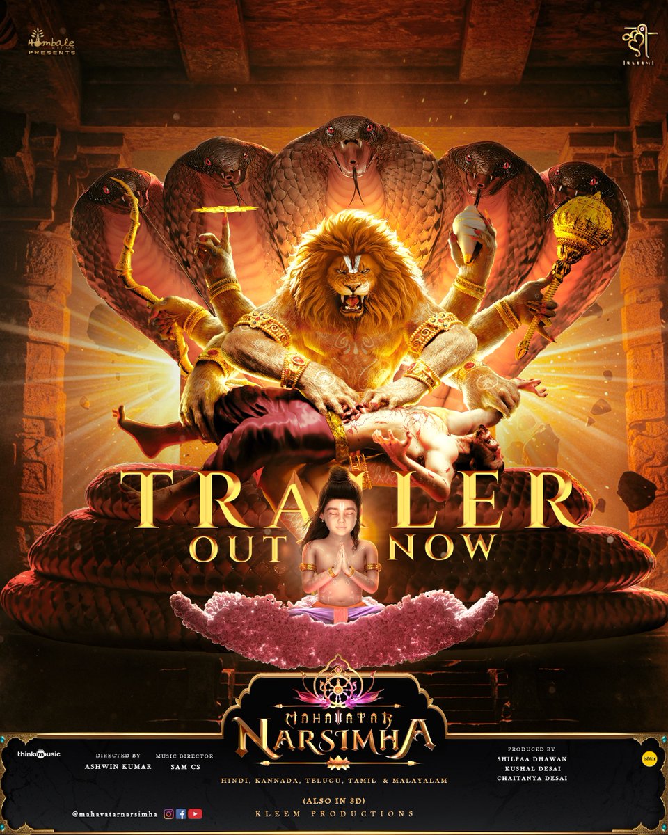 Hombale Films (@hombalefilms) on Twitter photo The Divine Roar has arrived! 🔥
#MahavatarNarsimha Trailer Out Now.
– youtube.com/playlist?list=…
Prepare for the storm on 𝐉𝐮𝐥𝐲 𝟐𝟓, 𝟐𝟎𝟐𝟓, only in cinemas, in 3D.
#Mahavatar #FaithWillRoar #MainBhiPrahlad
#MahavatarCinematicUniverse <a href="/hombalefilms/">Hombale Films</a> <a href="/VKiragandur/">Vijay Kiragandur</a> <a href="/ChaluveG/">Chaluve Gowda</a> The Divine Roar has arrived! 🔥
#MahavatarNarsimha Trailer Out Now.
– youtube.com/playlist?list=…
Prepare for the storm on 𝐉𝐮𝐥𝐲 𝟐𝟓, 𝟐𝟎𝟐𝟓, only in cinemas, in 3D.
#Mahavatar #FaithWillRoar #MainBhiPrahlad
#MahavatarCinematicUniverse <a href="/hombalefilms/">Hombale Films</a> <a href="/VKiragandur/">Vijay Kiragandur</a> <a href="/ChaluveG/">Chaluve Gowda</a>
