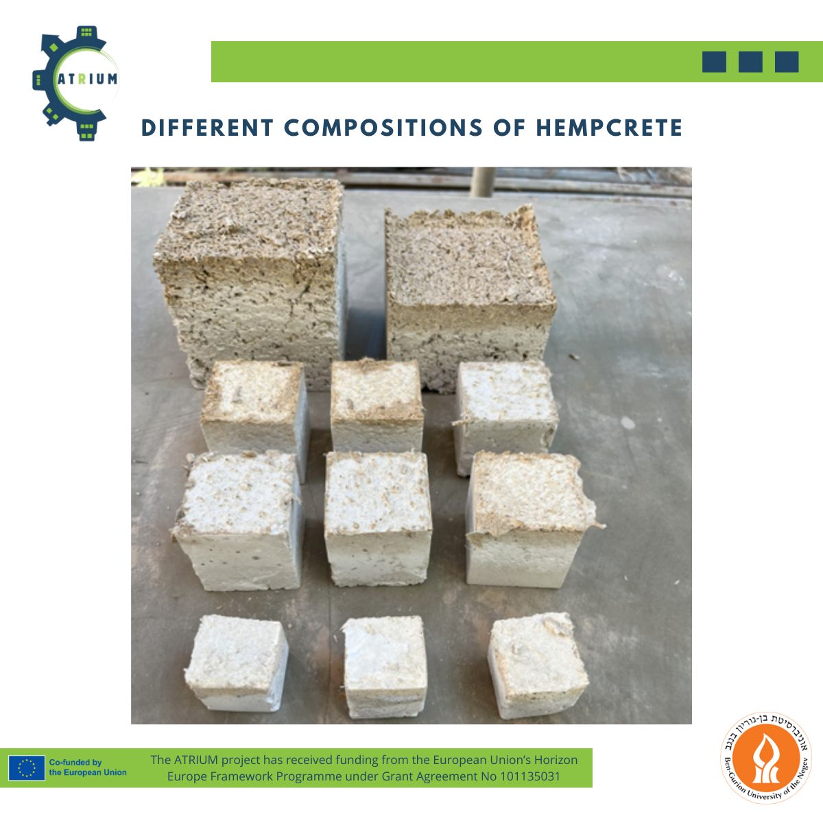 ATRIUM Project (@atriumeu_) on Twitter photo Innovating with Hempcrete at <a href="/bengurionu/">Ben-Gurion University of the Negev</a> university of the Negev🌿
As part of #ATRIUM, the BGU team is currently working on the development a #sustainable building material made from #hemp shives and lime.
Below you can see some of the different compositions being tested. Innovating with Hempcrete at <a href="/bengurionu/">Ben-Gurion University of the Negev</a> university of the Negev🌿
As part of #ATRIUM, the BGU team is currently working on the development a #sustainable building material made from #hemp shives and lime.
Below you can see some of the different compositions being tested.