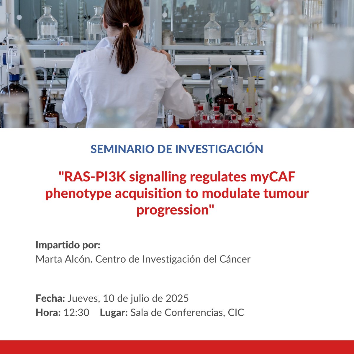 Universidad de Salamanca (@usal) on Twitter photo #SeminarioDeInvestigación 🔬 | El <a href="/ciccancer/">Centro de Investigación del Cáncer/CSIC-USAL-FICUS</a> organiza el seminario "RAS-PI3K signalling regulates myCAF phenotype acquisition to modulate tumour progression".
🗣️ Impartido por Marta Alcón. Centro de Investigación del Cáncer.
📅 #10DeJulio
🕕 12:30
📍 Salón de Conferencias CIC #SeminarioDeInvestigación 🔬 | El <a href="/ciccancer/">Centro de Investigación del Cáncer/CSIC-USAL-FICUS</a> organiza el seminario "RAS-PI3K signalling regulates myCAF phenotype acquisition to modulate tumour progression".
🗣️ Impartido por Marta Alcón. Centro de Investigación del Cáncer.
📅 #10DeJulio
🕕 12:30
📍 Salón de Conferencias CIC