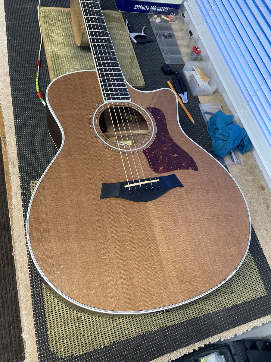 Bridge reglued on this Taylor. Many thanks to Matt. 

#taylor #taylorguitars #taylorguitar #acousticguitar #acoustic  #acousticguitar #acousticguitars #guitartech #guitarrepair #guitartechnician #guitarrepairs #guitarsetup #guitarsetups #abguitartech #guitar #guitars