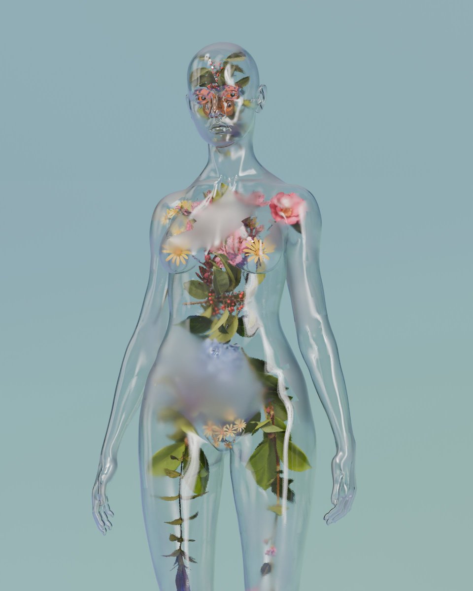 A glimpse into my new project—an ethereal character made of transparency and nature. Part of an ongoing artwork blending character design, animation, fashion &amp; jewelry.  

Next: garments &amp; gems 🌱 💍

Stay tuned 🌿

#3DArt #DigitalFashion #ArtInProgress #VisualArt #DigitalJewelry