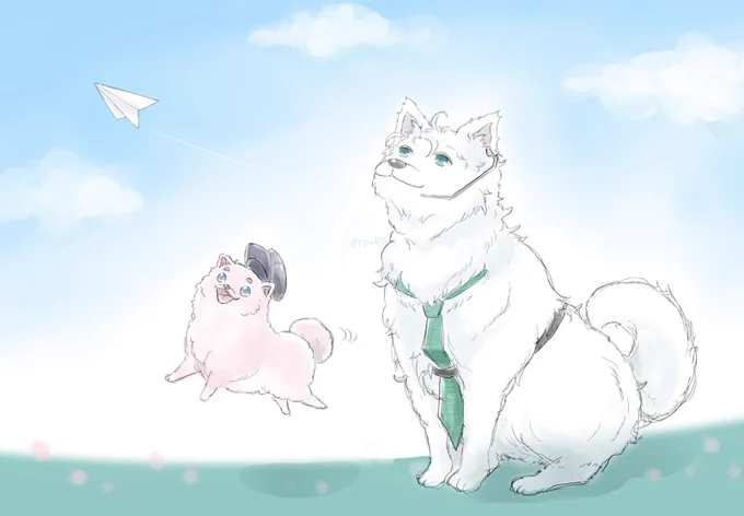 ふわふわのわんちゃん男士 秋田くんと雲生さん