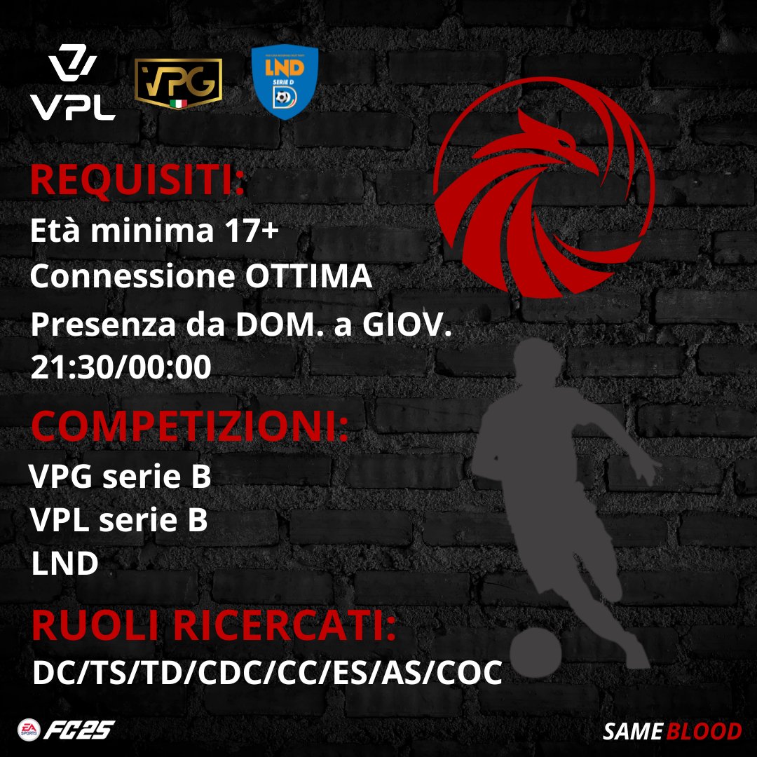 🇮🇹FC SAME BLOOD🇻🇪 (@fcsameblood) on Twitter photo 🔔 STASERA dalle 22:00/00:00, sessione provini per il progetto FC 26.🔔
DC (a 2 e a 3) 👈
TS/TD👈
ES/ED👈
CDC/CC👈
4231 - 352
Per info leggere immagine.👇
Scriveteci in DM 📩 grazie❤️🖤🐦🔥
<a href="/vGamesRT/">vGamesRT 🔄</a> <a href="/pctransfermarkt/">🇮🇹 PRO CLUBS TRANSFERMARKT🔍</a>
<a href="/Rtproclub_/">Rtproclub</a> 🔔 STASERA dalle 22:00/00:00, sessione provini per il progetto FC 26.🔔
DC (a 2 e a 3) 👈
TS/TD👈
ES/ED👈
CDC/CC👈
4231 - 352
Per info leggere immagine.👇
Scriveteci in DM 📩 grazie❤️🖤🐦🔥
<a href="/vGamesRT/">vGamesRT 🔄</a> <a href="/pctransfermarkt/">🇮🇹 PRO CLUBS TRANSFERMARKT🔍</a>
<a href="/Rtproclub_/">Rtproclub</a>