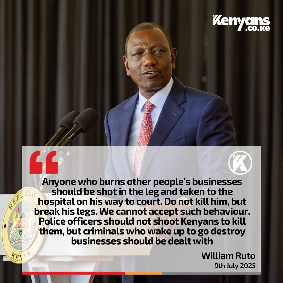 Shooting civilians, regardless of where, is an outrageous violation of the law and human rights. It is deeply concerning that such an act could be framed as acceptable. "Mr. Ruto Kenya cannot afford a message that emboldens a trigger-happy police force. Stand down!".