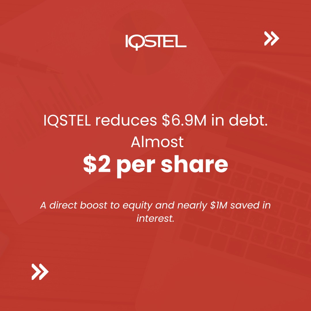 $IQST - $IQSTEL 🔻#IQSTEL slashes $6.9M in debt = ~$2 per share in tangible value
✅ $0.92M saved in interest
✅ Stronger balance sheet
✅ Long-term shareholder value
acortar.link/bOIpnF
#IQSTEL #IQST #NASDAQ #StocksToWatch  #EarningsSeason  #future #telecom #fintech #AI