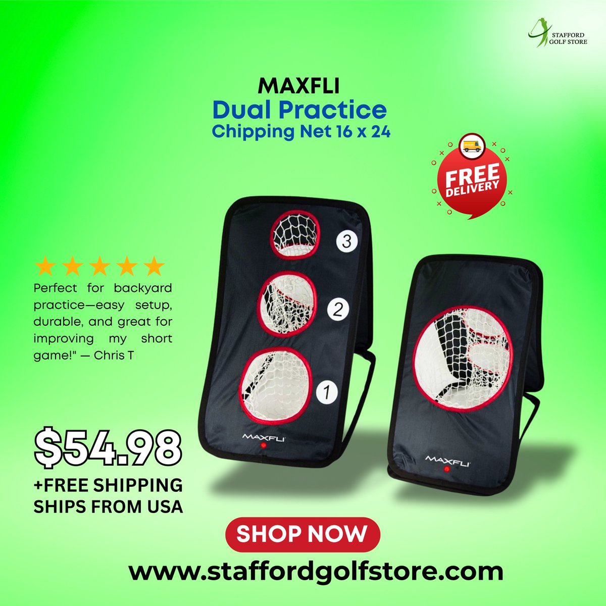 StaffordGolfStr's tweet image. Dial in your short game anywhere, anytime with the Maxfli Dual Chipping Net.
 staffordgolfstore.com/product/maxfli…
 "My short game got tighter in just days!" – Sarah L.
#GolfPractice #ShortGame #ChippingNet #GolfTraining #StaffordGolfStore