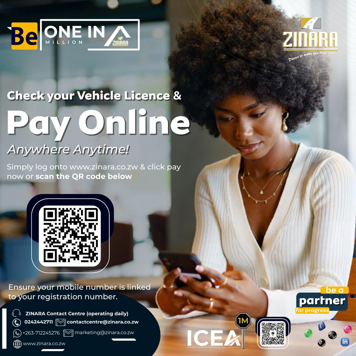zinaraZW's tweet image. Renew your vehicle license online!
Skip the queues and do it from home. Go to our self-service platform on our website and sign-up. Visit your current issuing (Insurance) office for collection.
#BeOneInAMillion
#proudlycompliant
#PartnerforProgress