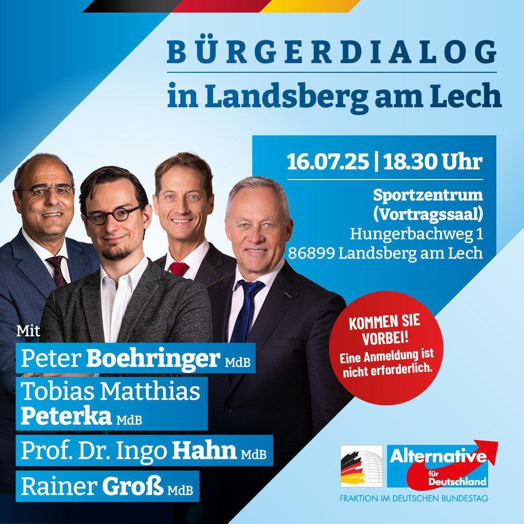 TobiasMPeterka's tweet image. Einladung zum Bürgerdialog
Am Dienstag, 16. Juli 2025, laden wir Sie herzlich zum Bürgerdialog in Landsberg am Lech ein.
Diskutieren Sie mit uns aktuelle Themen, stellen Sie Ihre Fragen – offen, direkt und bürgernah.