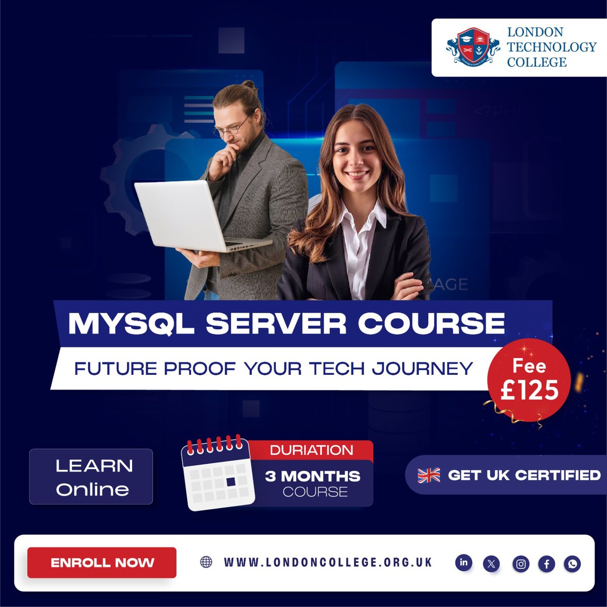 londontechcol's tweet image. Master MySQL Server & upgrade your tech career!
✅ 3-Months
✅ 100% Online
✅ UK-Certified
✅ Just £125
Perfect for backend devs, analysts & DB admins.
👉 londoncollege.org.uk
#MySQLCourse #TechCareers #OnlineLearning #UKCertified #LondonTechnologyCollege