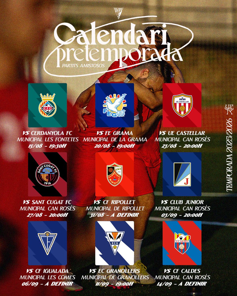 Unió Esportiva Rubí (@uerubi) on Twitter photo 🗓️⚽ Aquesta serà la ruta dels de <a href="/JoseSolivelles/">Jose Solivelles</a> en la #Pretemporada.
🔺 La #UERubí ja coneix als nou equips als quals s’enfrontarà per a preparar l’arrencada de lliga.
#JUNTSmesaprop 🔴⚪️ 🗓️⚽ Aquesta serà la ruta dels de <a href="/JoseSolivelles/">Jose Solivelles</a> en la #Pretemporada.
🔺 La #UERubí ja coneix als nou equips als quals s’enfrontarà per a preparar l’arrencada de lliga.
#JUNTSmesaprop 🔴⚪️