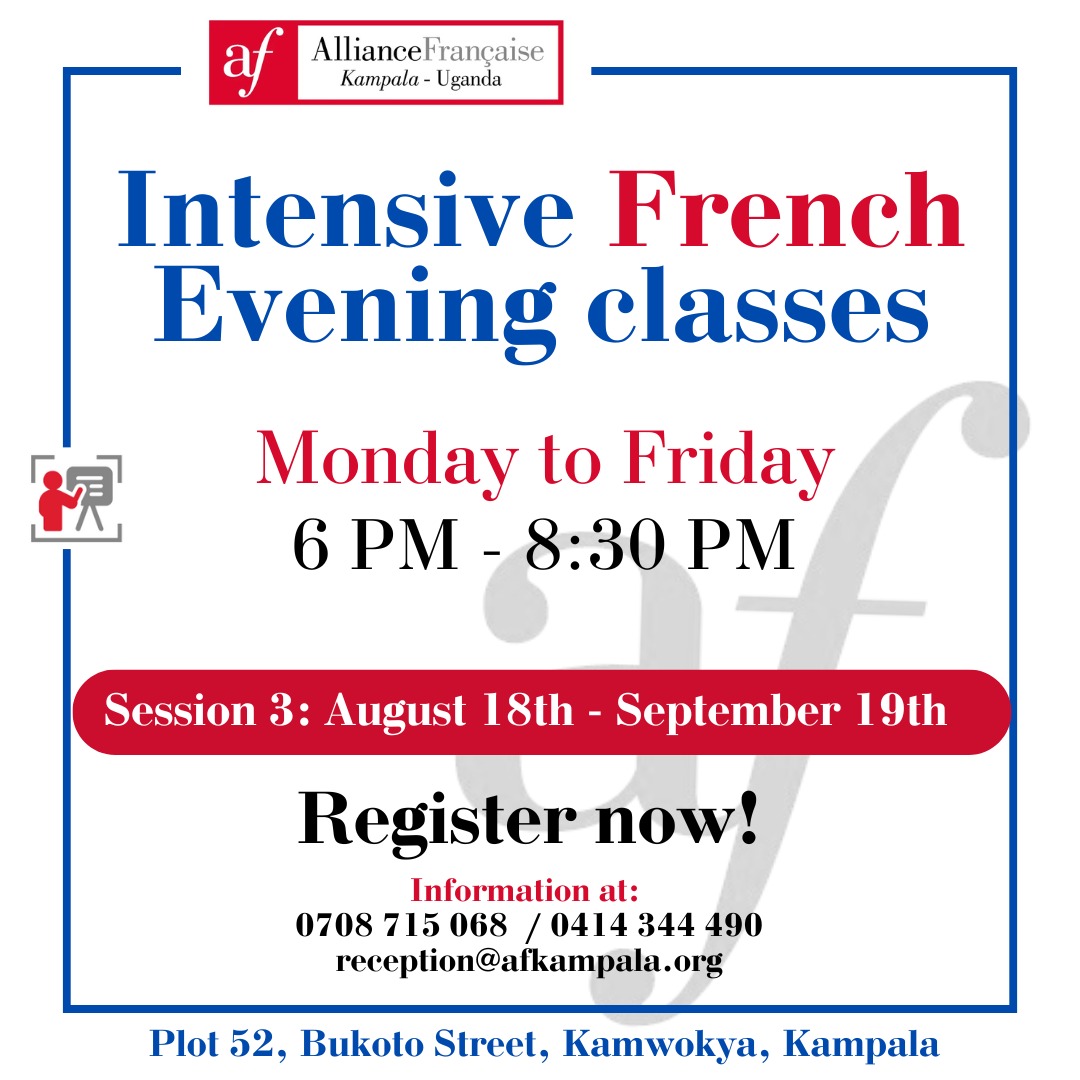 Alliance Française Kampala (@afkampala) on Twitter photo ⚠️Good news: intensive evening classes are back!🔥A perfect way to spend your evenings & improve your French with excellent teachers.
Don't miss out! Classes are available Monday to Friday 6pm to 8:30pm.
📞 Register: 📱 0708 715 068 | 📞 0414 344 490 📧 reception@afkampala.org ⚠️Good news: intensive evening classes are back!🔥A perfect way to spend your evenings & improve your French with excellent teachers.
Don't miss out! Classes are available Monday to Friday 6pm to 8:30pm.
📞 Register: 📱 0708 715 068 | 📞 0414 344 490 📧 reception@afkampala.org