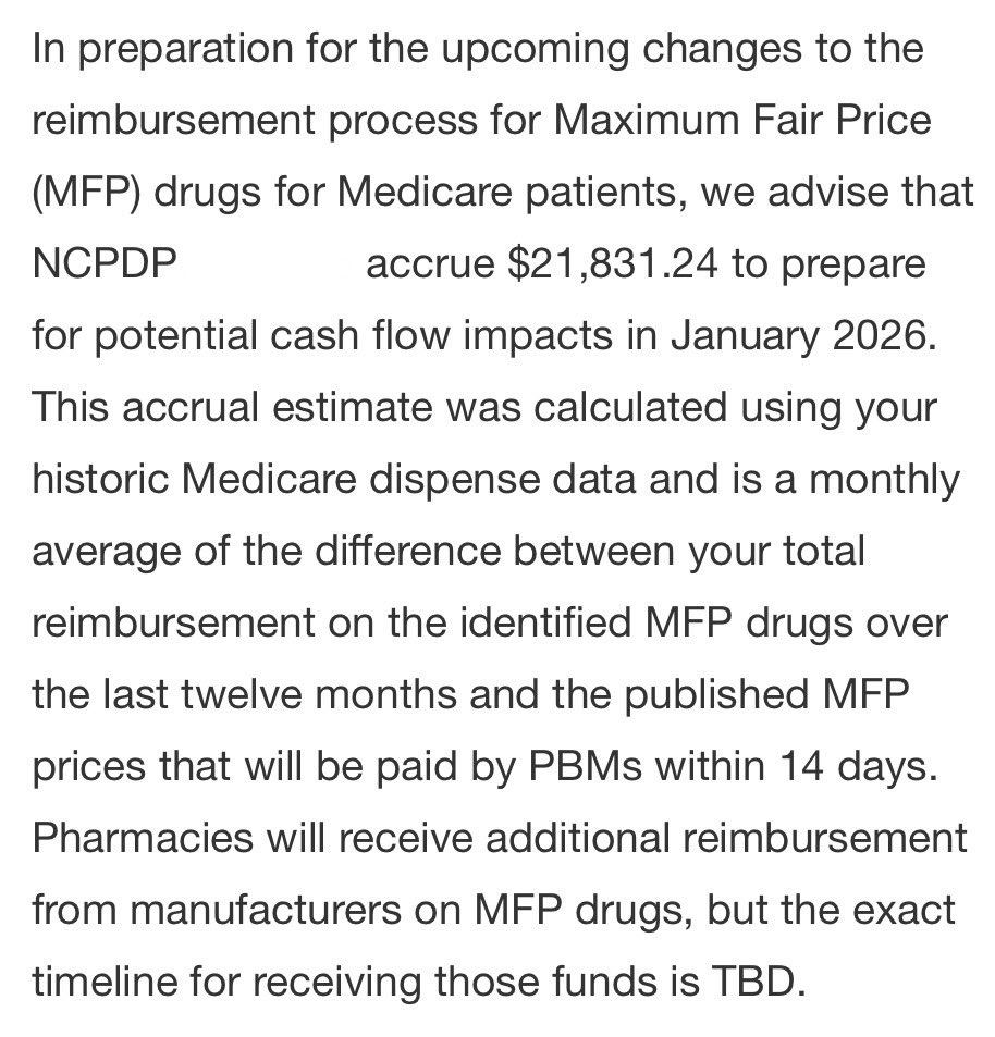Wow, I feel like every pharmacy just experienced this same problem during the DIR hangover cliff that happened the start of 2024. 

How many more will close down if they can’t randomly pull tens of thousands of dollars out of their ass for 2026?

Thousands of pharmacies will be