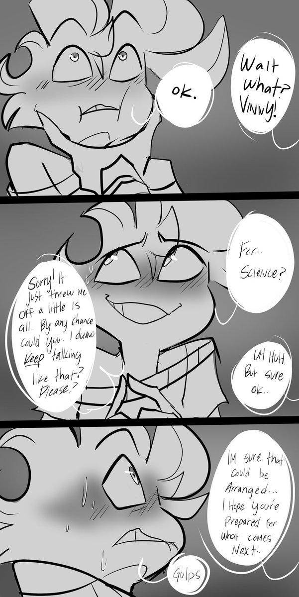 New Comic: “The Voxco voice”
Vinny asks to hear Monty’s Voxco voice and it has an *interesting* effect.. 

Missed drawing the boys so I did this in between comms ! Monty belongs to <a href="/AxelGear11/">// A x e l g e a r</a> (check out his content !) 
#vonty #oc #vinny #MontgomeryPython ✨