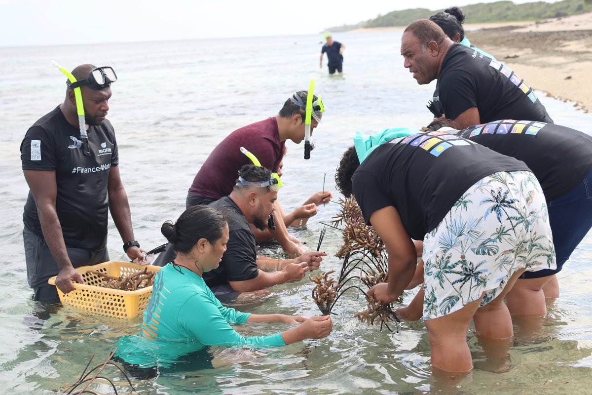 UNDP_Pacific's tweet image. “In 15 years, what will our children eat? So in 2009, we started our tabu area & planted coral. Now we no longer walk far or dive for hours to find fish.” — Manoa Duwai, Naidiri Marine Biodiversity Park.
Day 3 of Pacific #BIOFIN 🇫🇯 was an inspiring visit to the Park! 🌊🌱**