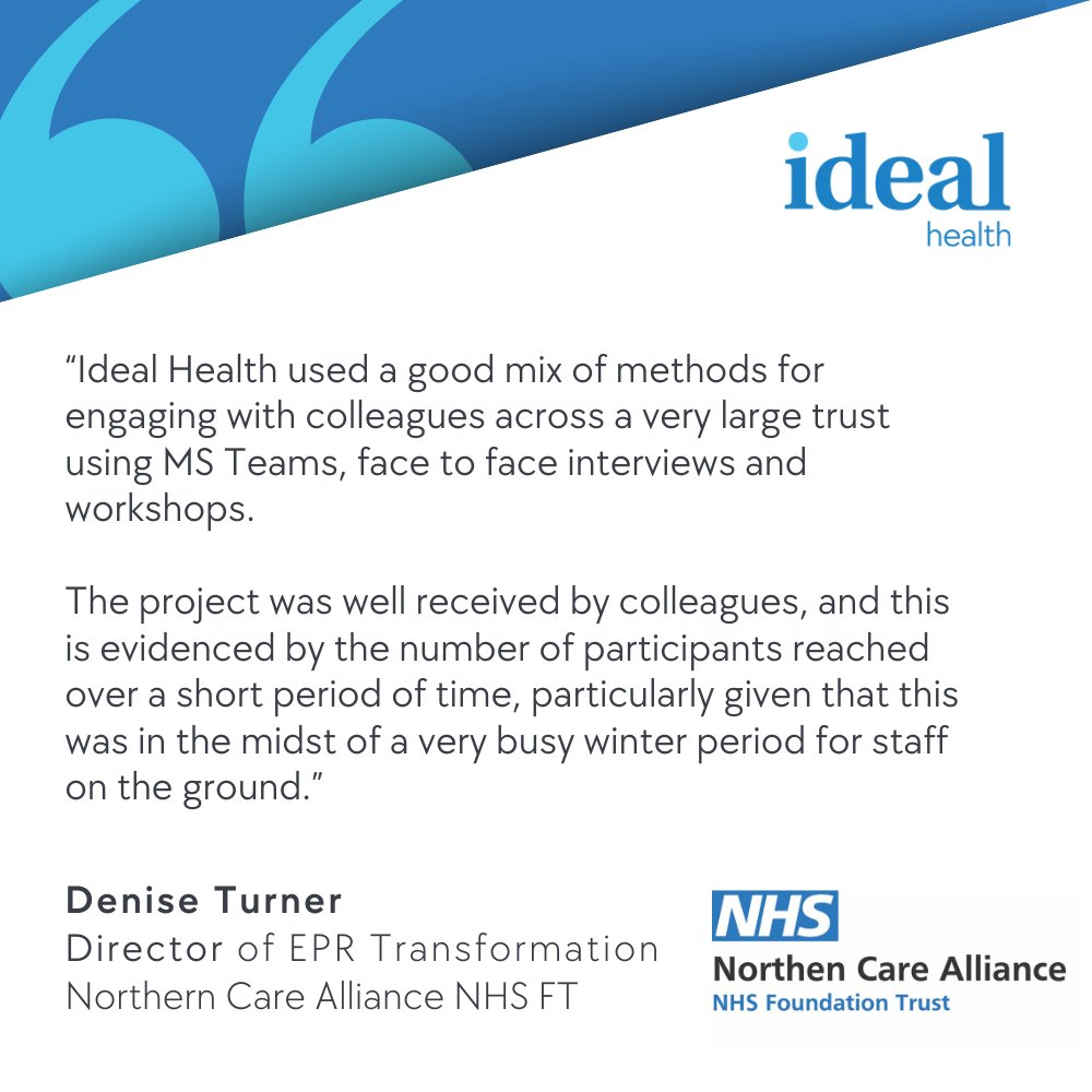 🔍Case Study: Helping NCAFT prepare for EPR transformation

The Northern Care Alliance NHS Foundation Trust (NCAFT) has embarked on a major digital transformation to implement a single Electronic Patient Record (EPR) across the Trust.

In preparation, Ideal Health was engaged to