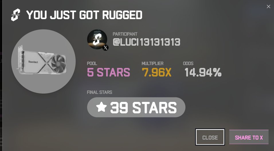 I just got rugged again😭 for 39 stars in the Succinct Stage 2 Proof Contest! Prove with us <a href="/SuccinctLabs/">Succinct</a> #ProveWithUs