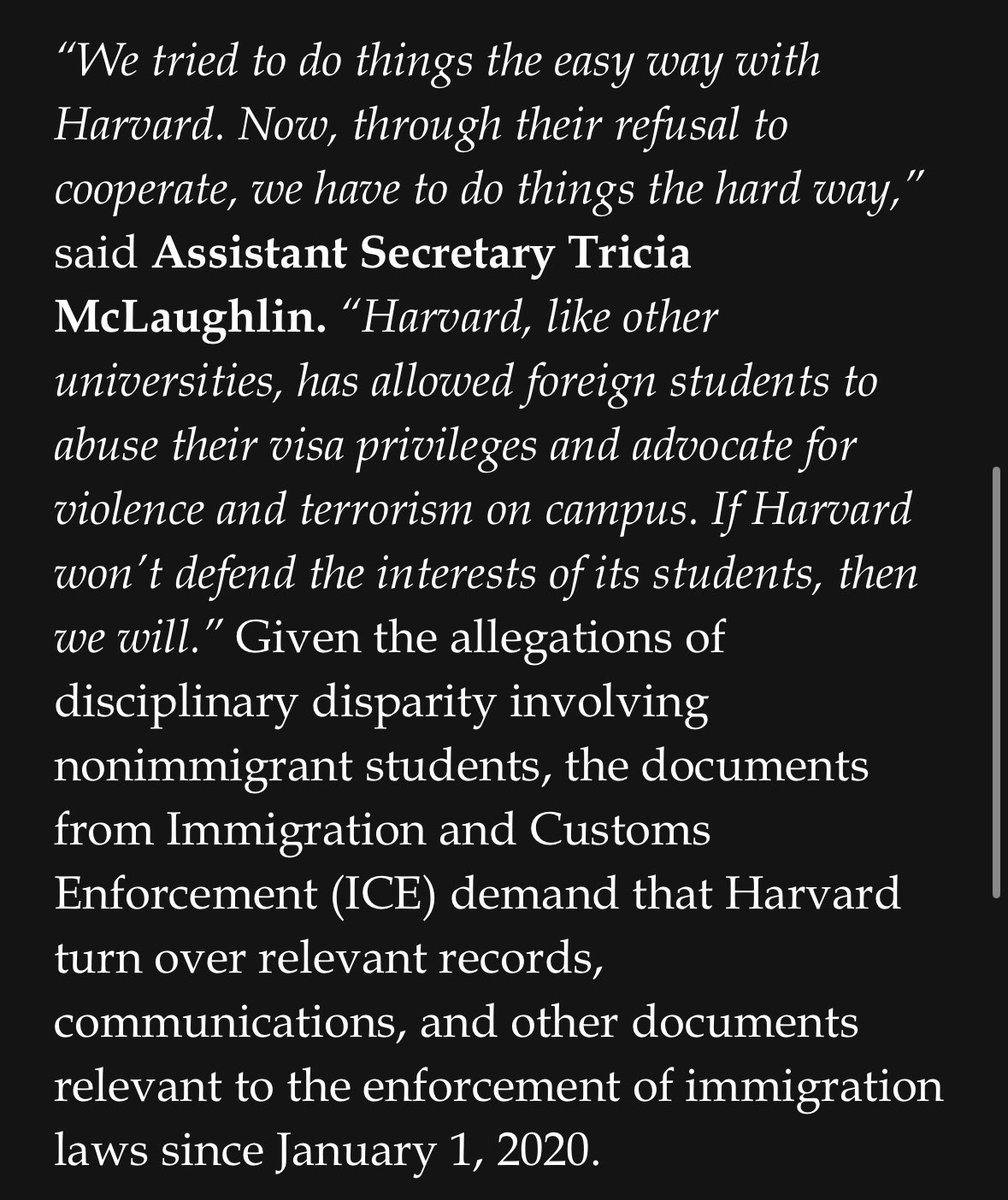 ElizLanders's tweet image. Dept of Homeland Security says they are sending Harvard administrative subpoenas to turn over info about foreign students.