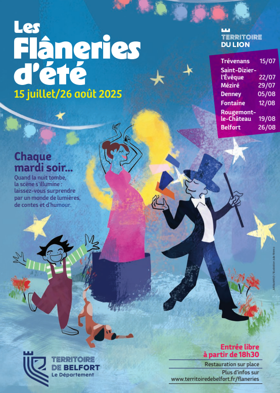 Les Flâneries d'été ! 🎉
Le festival culturel itinérant revient cette année du 15 juillet au 26 août.
Retrouvez toute la programmation sur le site du Département rubrique les Flâneries d'été.
#TerritoireduLion #TerritoireFestif