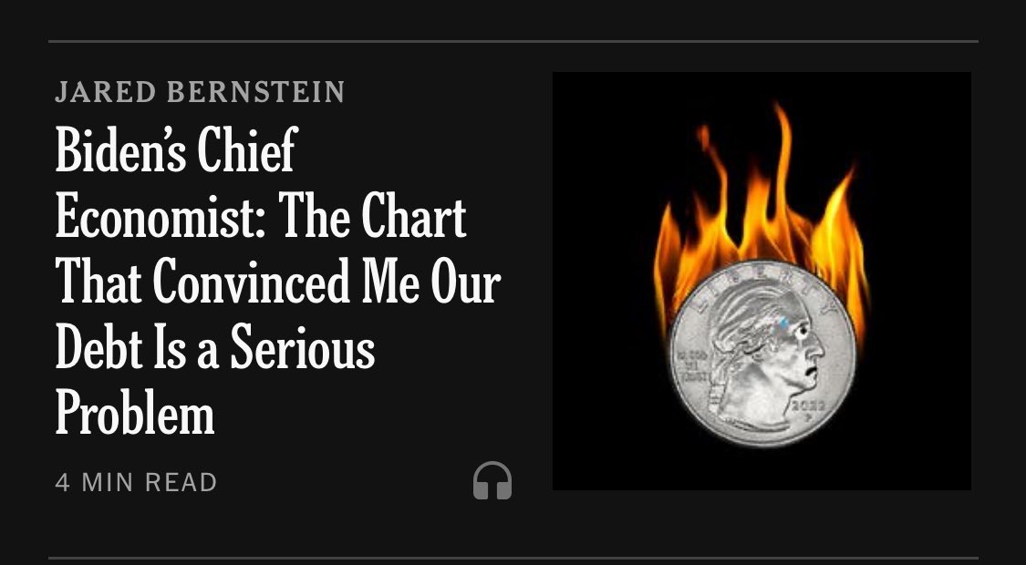 MikeCosper's tweet image. The most honest version of this op-ed would be very, very short, and would describe his realization that Republicans were in office so it was time to care about the debt.