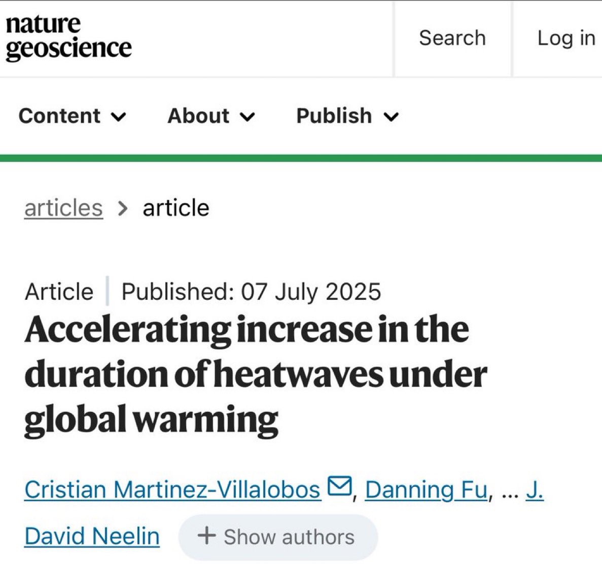 🔥 ¡Las olas de calor no solo aumentan… se aceleran! Un nuevo estudio muestra que las olas de calor largas crecerán no linealmente con el calentamiento global: cada grado adicional intensifica más que el anterior. Las olas de calor más largas y raras serán también las que más