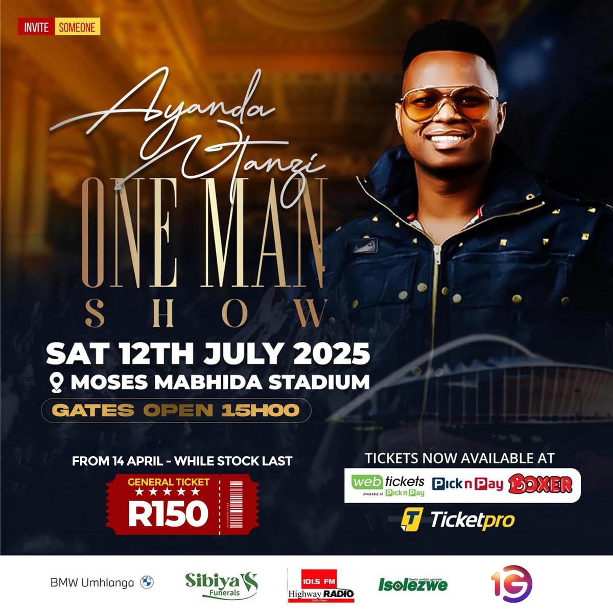 🔥 The countdown is ON! 🔥

<a href="/AYANDANTANZI/">AYANDA NTANZI</a> One Man Show – The Second Coming is happening this Saturday at the iconic <a href="/MMStadium/">MosesMabhida Stadium</a>! 

A night of worship. A sound of glory. A moment you don’t want to miss!

🗓️ 12 July | 📍 Moses Mabhida, Durban | ⏰ 3PM

🎟️ Tickets are selling fast