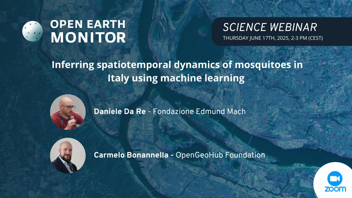 EarthMonitorOrg's tweet image. Join the next episode of our #OEMC Science Webinar series!
🖥️🦟 Inferring spatiotemporal dynamics of mosquitoes in Italy using machine learning
📆 July 17th, 14.00 - 15.00 CEST
📍Online via Zoom | Register here: us02web.zoom.us/webinar/regist…