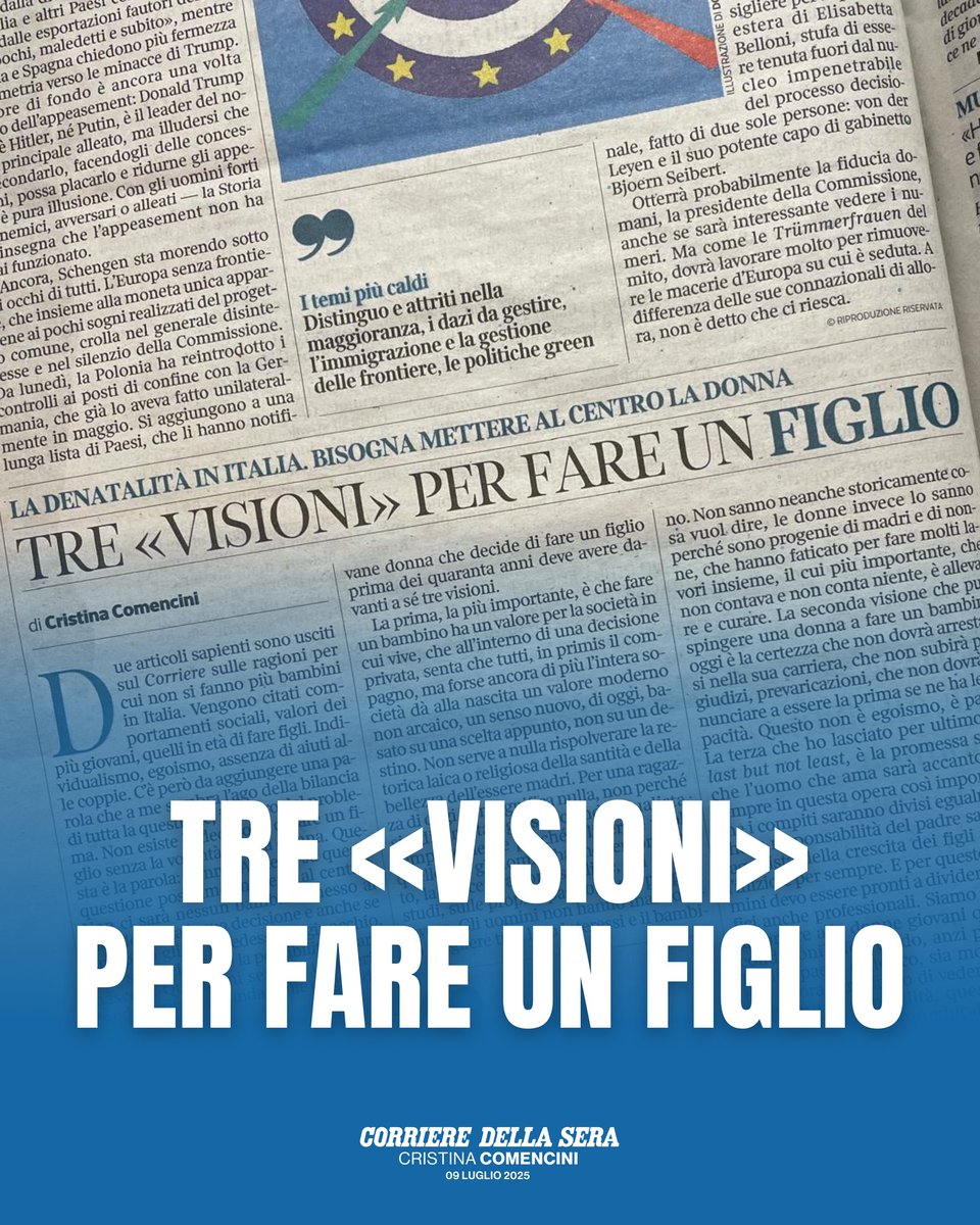 elenabonetti's tweet image. Cristina Comencini ci ha fatto un regalo preziosissimo con un articolo a sua firma, pubblicato dal Corriere della Sera. Parliamo ogni giorno di denatalità con il dovere di vedere il fenomeno e provare a dare una risposta che è oramai urgente. Lei porta il nostro sguardo a vedere…