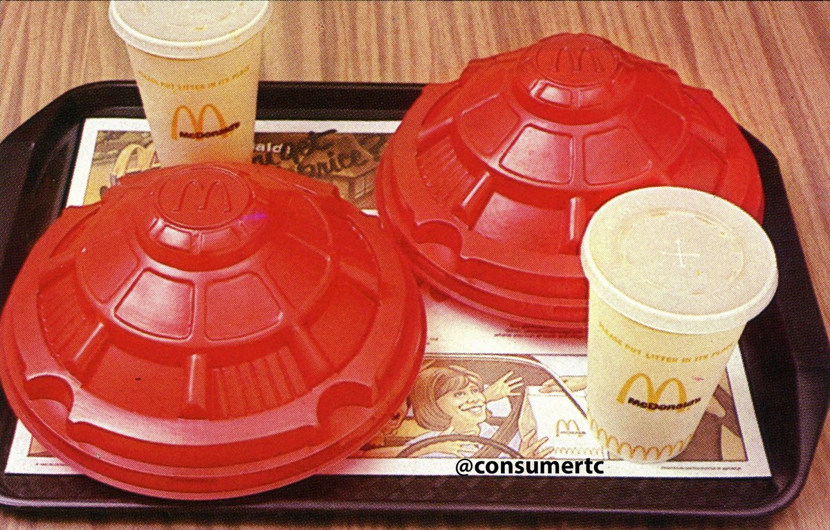 consumertc's tweet image. In 1982, McDonald's introduced the Spaceship Happy Meal nationally - a burger and fries were loaded in a plastic ufo with a sticker sheet to decorate the craft. IMO, this is probably the first truly great Happy Meal promo ever.