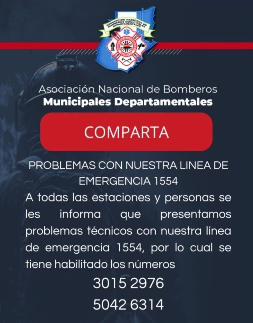 ✍ La Asociación Nacional de Bomberos Municipales Departamentales habilitó nuevos números de emergencia tras presentar fallas en la línea principal.