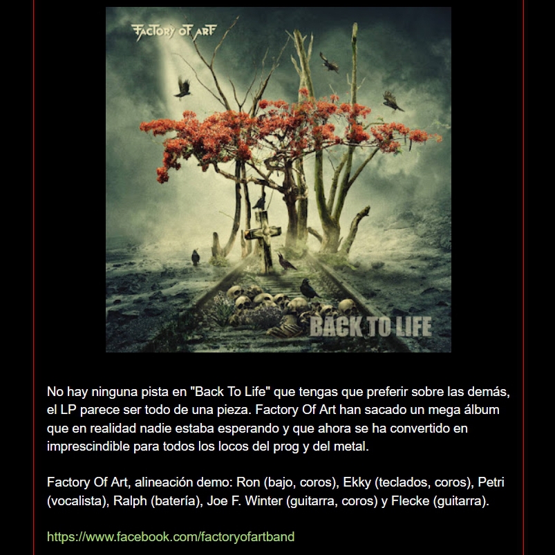 Factory of Art (@factory_of_art) on Twitter photo metal2012.blogspot.com: ...FACTORY OF ART lanzó el 6 de julio del 2024 el álbum "Back To Life", un trabajo innovador en todos los aspectos, sino que también está lleno de sorpresas. 🤘🤘🤘<a href="/ArtistRTweeters/">Artist RTs</a> #factoryofart #backtolife #MetalHead #Metalheads #heavy #HeavyMetal metal2012.blogspot.com: ...FACTORY OF ART lanzó el 6 de julio del 2024 el álbum "Back To Life", un trabajo innovador en todos los aspectos, sino que también está lleno de sorpresas. 🤘🤘🤘<a href="/ArtistRTweeters/">Artist RTs</a> #factoryofart #backtolife #MetalHead #Metalheads #heavy #HeavyMetal