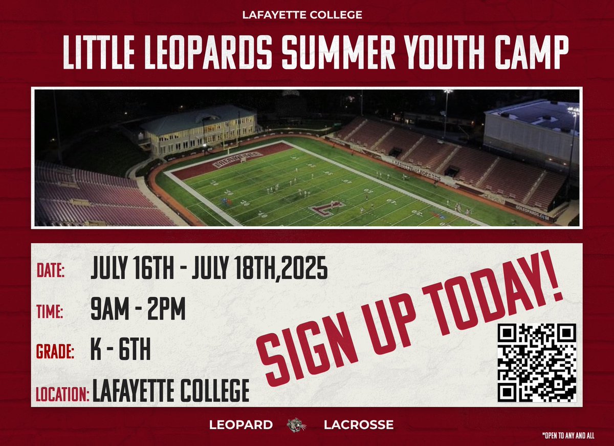 🚨Register Now🚨

We are one week away from our Little Leopards Youth Camp! Don’t miss out on this fun and educational camp, and learn from our College coaches and players!!

Click 🔗 in bio to register or go to info.abcsportscamps.com/leopardslax 

#HTB // #LittleLeopards
