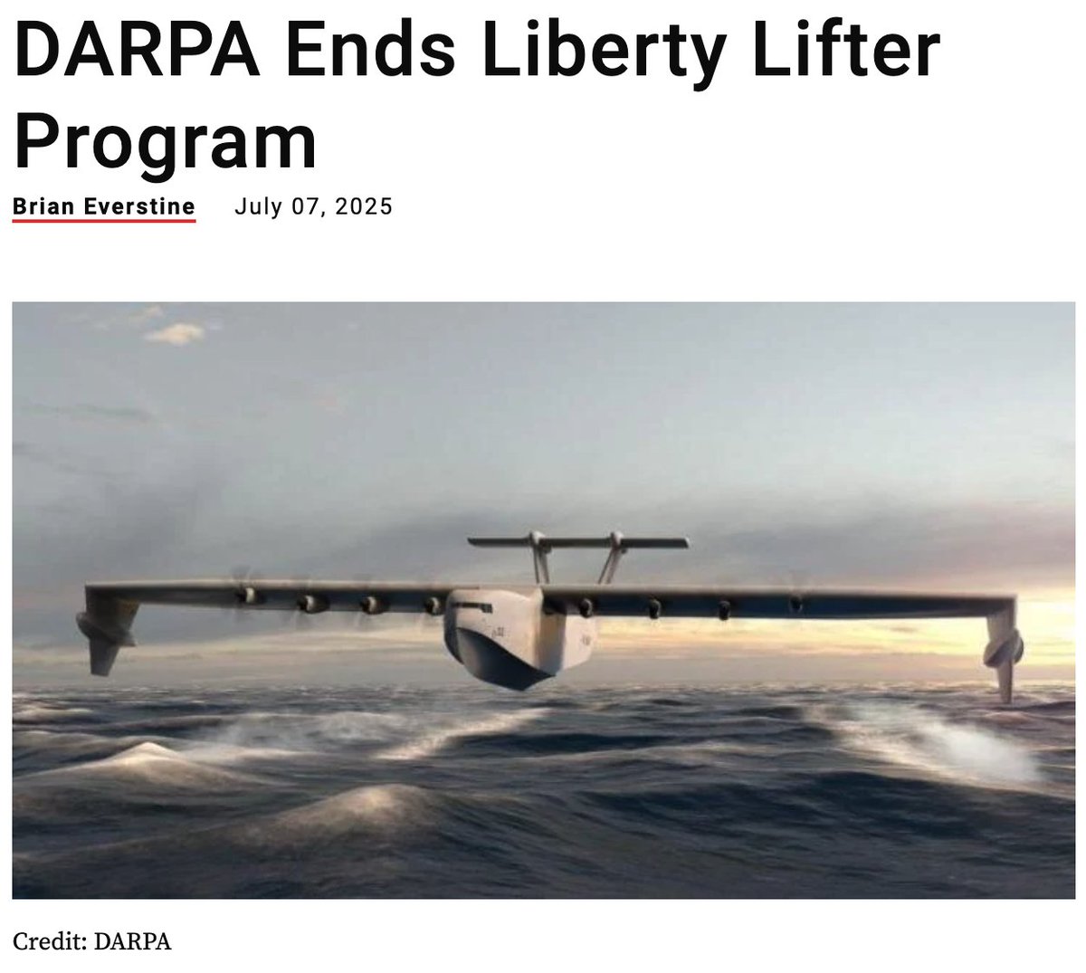 A classic and embarrassing tale of the R&amp;D office (DARPA) not being connected to the warfighter.

This program was dead on arrival.  A vehicle the size of a 747 with only about half the payload capability.

Designed for "Ground Effect flight", but also to be able to climb up to
