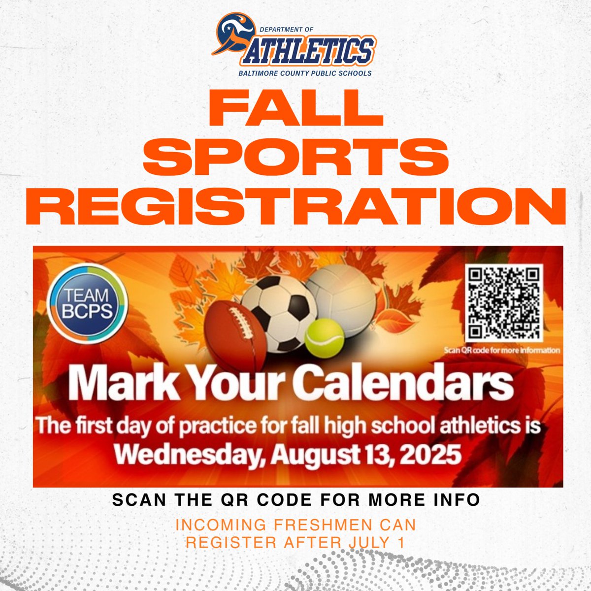 BCPS Athletics (@bcpsathletics) on Twitter photo 5 weeks until <a href="/MPSSAA_Org/">MPSSAA</a> fall practices start! <a href="/BaltCoPS/">Baltimore County Public Schools</a> student athletes - make sure you scan the QR code to get all necessary paperwork completed prior to the start of tryouts! <a href="/BCPSSportsScene/">Sports Scene</a> 5 weeks until <a href="/MPSSAA_Org/">MPSSAA</a> fall practices start! <a href="/BaltCoPS/">Baltimore County Public Schools</a> student athletes - make sure you scan the QR code to get all necessary paperwork completed prior to the start of tryouts! <a href="/BCPSSportsScene/">Sports Scene</a>