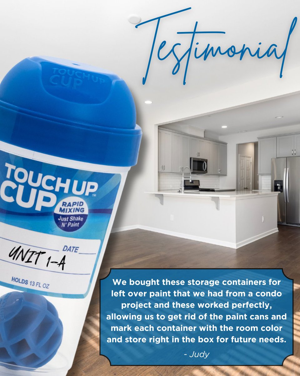 Judy found the perfect way to organize leftover paint. Touch Up Cup made it easy to ditch bulky cans, label each color by room, and keep everything neat for future use. Try out Touch Up Cup for yourself! touchupcup.com