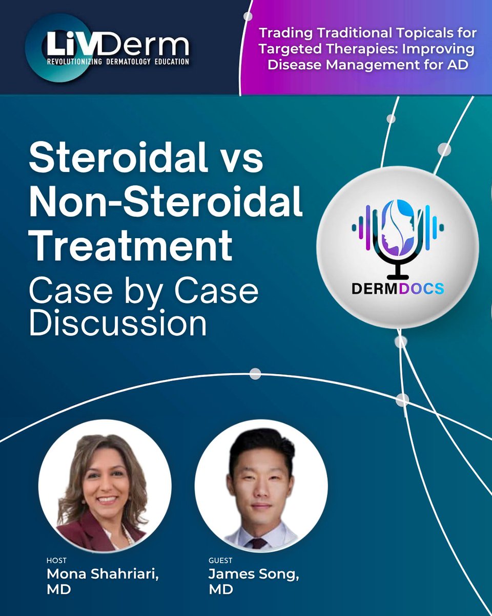 🎧 In our latest DermDocs episode, dermatology experts Dr. Mona Shahriari and Dr. James Song break down the case-by-case decision-making process with real patient scenarios!

Listen now 🔗 go.livderm.org/44zL6XJ

#DermDocs #EczemaManagement