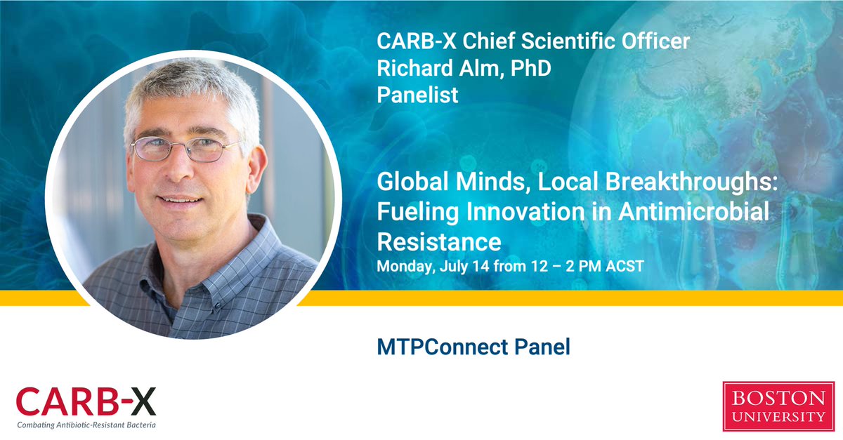 CARB-X (@carb_x) on Twitter photo Join <a href="/CARB_X/">CARB-X</a> Chief Scientific Officer Richard Alm, PhD at a <a href="/MTPConnect_AUS/">MTPConnect</a> panel discussing innovation in antibiotic R&D, sharing insights on translating AMR research into real-world solutions. 
📆 Monday, July 14 
⏰ 12 – 2 PM ACST 
🔗 Register now: bit.ly/4kWKp1x Join <a href="/CARB_X/">CARB-X</a> Chief Scientific Officer Richard Alm, PhD at a <a href="/MTPConnect_AUS/">MTPConnect</a> panel discussing innovation in antibiotic R&D, sharing insights on translating AMR research into real-world solutions. 
📆 Monday, July 14 
⏰ 12 – 2 PM ACST 
🔗 Register now: bit.ly/4kWKp1x